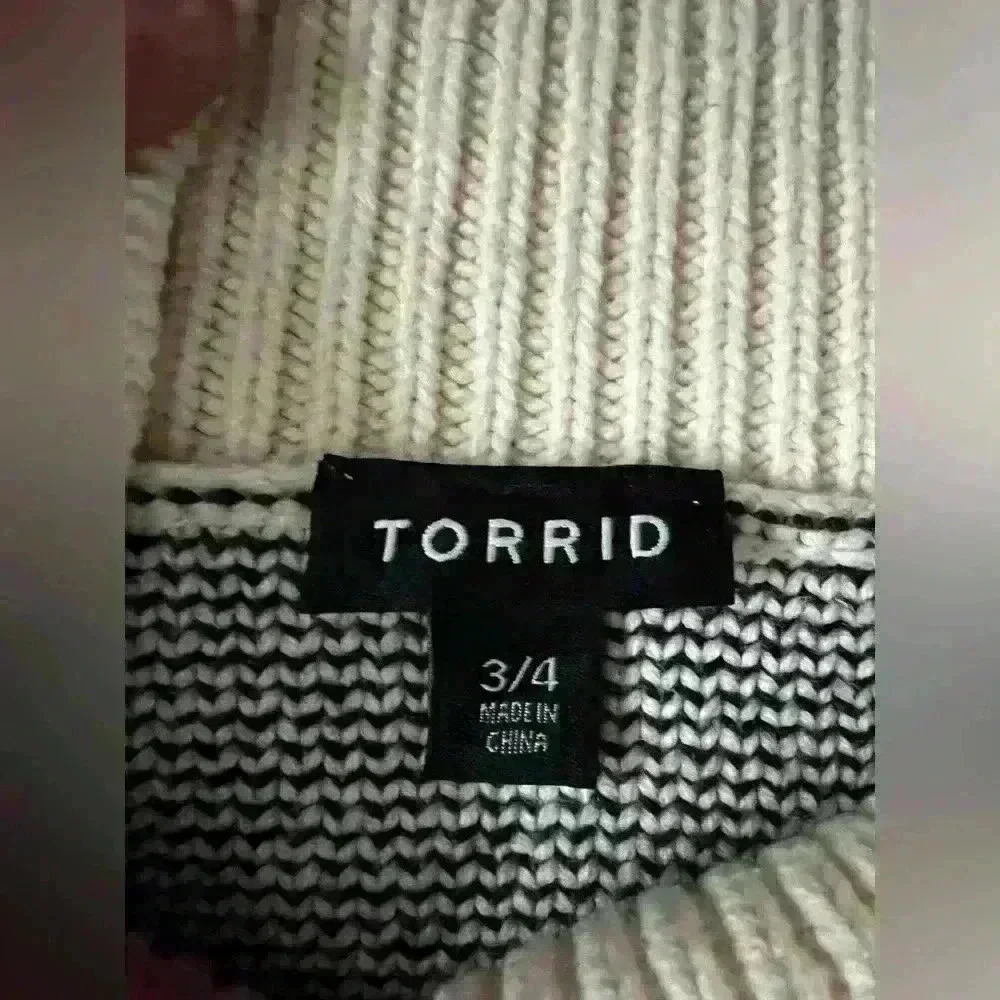 TORRID Knit Turtleneck Christmas Pullover Cropped Sweater in Cream/Black/Red